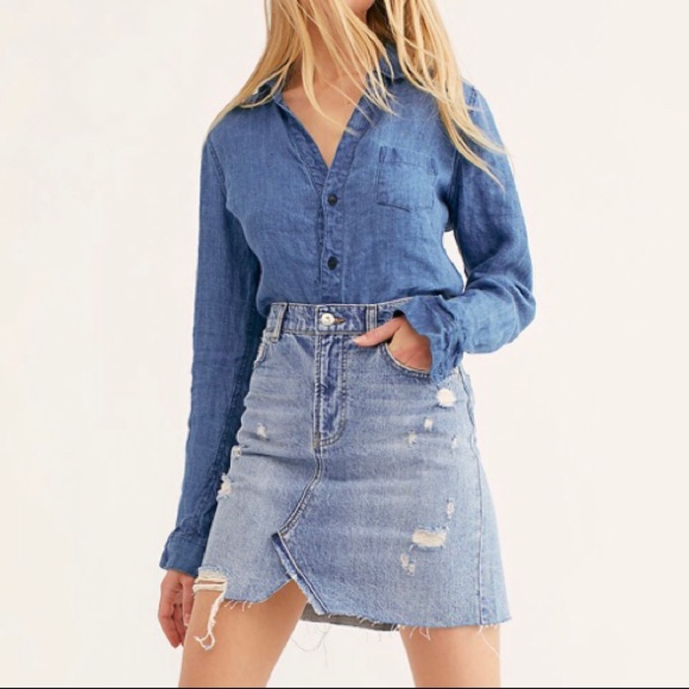 Free People distressed Denim Hallie Skirt